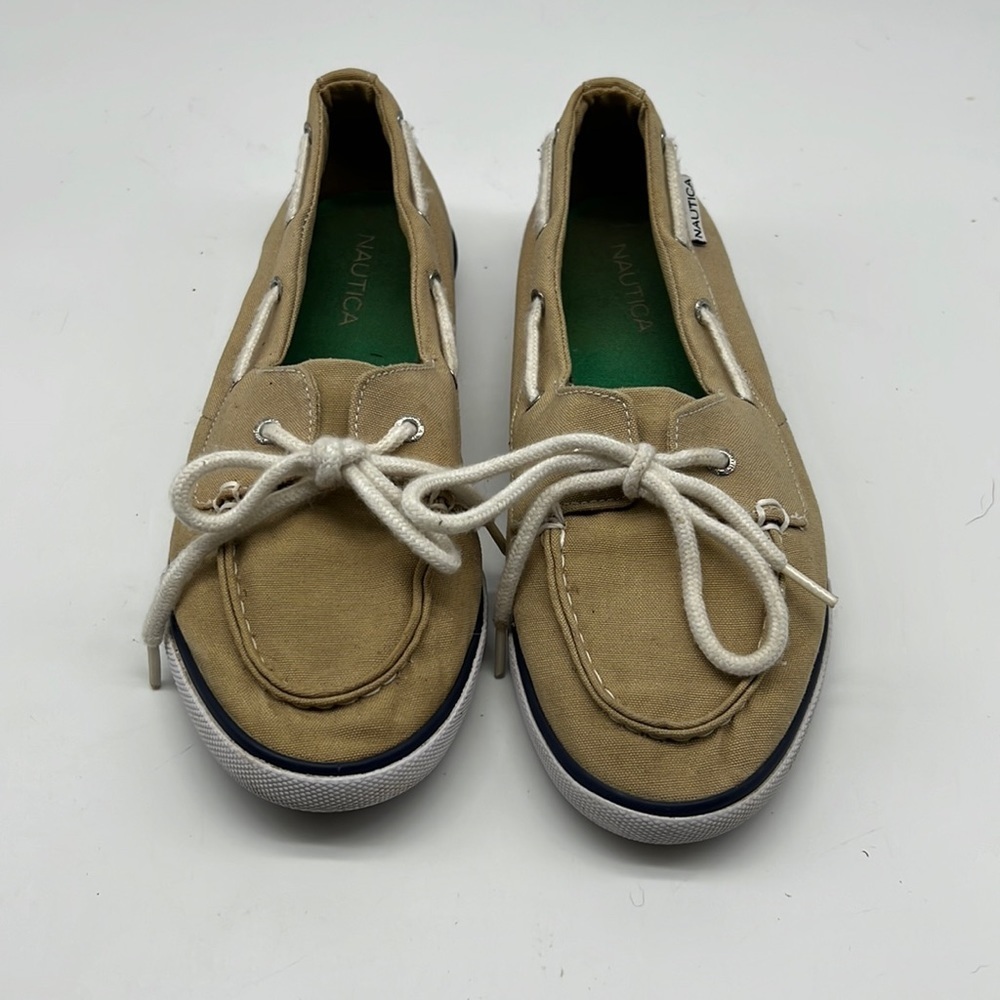Nautica Tan and Navy Slip on Boat Shoes size 6.5